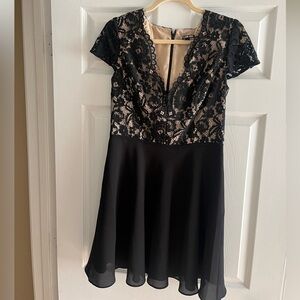 Gianni Bini black chiffon and lace mini cocktail dress
